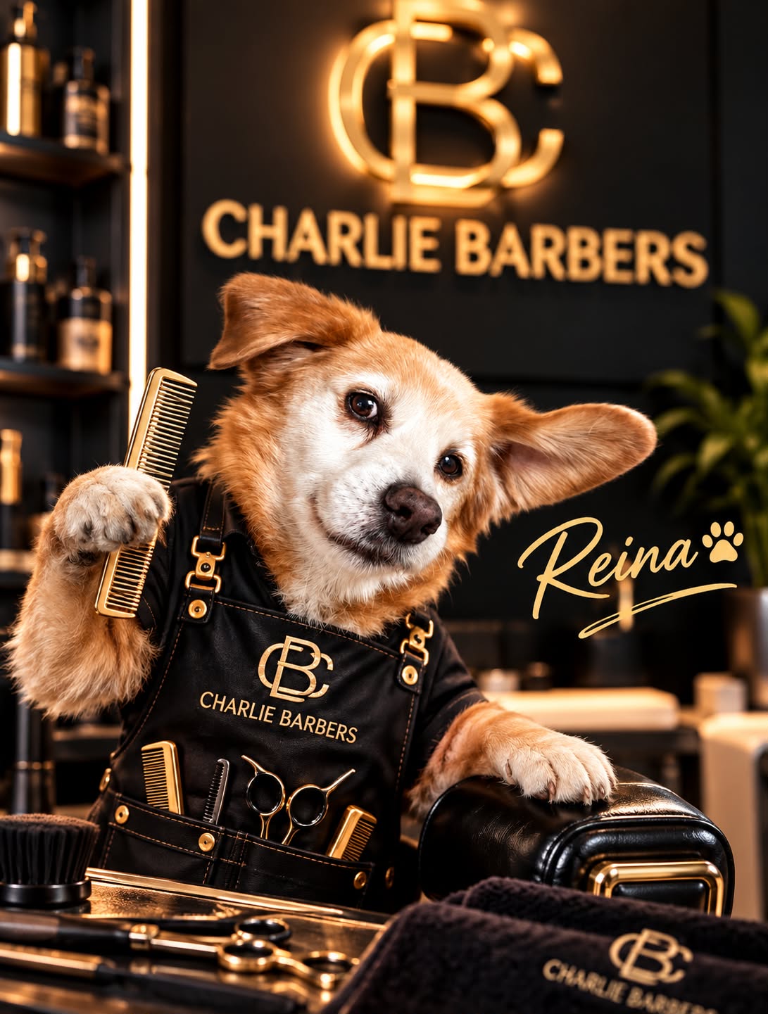 Reina, compañera canina del equipo de Charlie Barbers